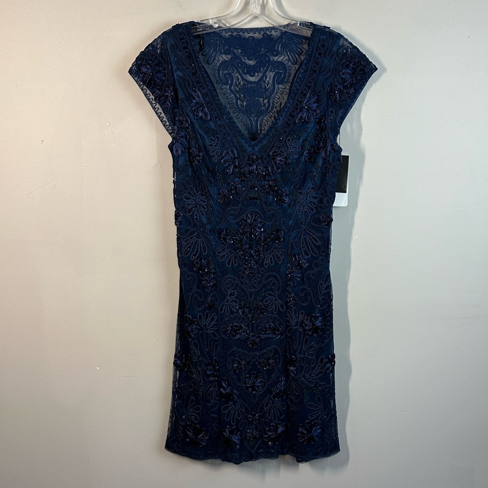 NWT Sue Wong Navy Embroidered And Beaded Dress Size 6